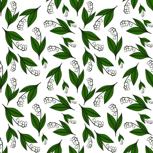 Kusursuz vektör deseni, beyaz, narin çiçekleri, parlak yeşil yaprakları, temiz beyaz arka planda, bahar tazeliğini ve doğal güzelliği çağrıştırıyor..