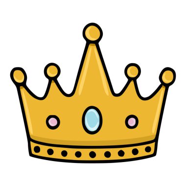 Önde gelen mavi değerli bir tacı ve daha küçük pembe aksanlı neşeli bir vektör çizimi, cesur siyah çizgileri olan oyuncu ve stilize bir tasarımı içeriyor..