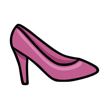 Kalın siyah çizgileri ve ince gölgelemeleri olan, moda temalı tasarımlar için mükemmel, temiz bir vektör çizimi olarak tasarlanmış zarif pembe topuklu ayakkabı..