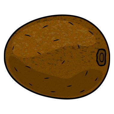 Beyaz bir arka planda izole edilmiş, desenli kahverengi tenli ve ince gölgelendirmeli bir kivi meyvesinin tek bir stilize vektör çizimi..