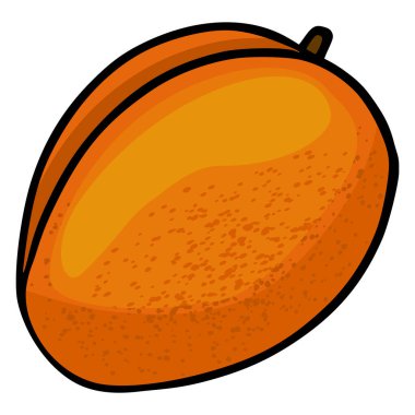 Olgun bir mangonun şekillendirilmiş vektör çizimi. Beyaz arka planda desenli deri ve katmanlı turuncu renkler..