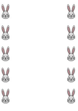 Beyaz arka planda dikey sıralanmış şirin gri tavşan yüzlerinin çekici vektör çizimi, Paskalya ve bahar temaları için mükemmel..