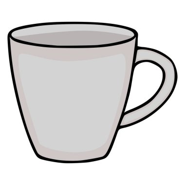 Siyah çizgili açık gri seramik kupanın basit vektör çizimi, beyaz arka planda izole, içecekle ilgili tasarımlar için mükemmel..