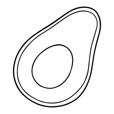Belirgin bir çukur ile yarım yamalak bir avokadonun minimalist vektör çizimi, temiz çizgiler ve temel form sergiliyor..