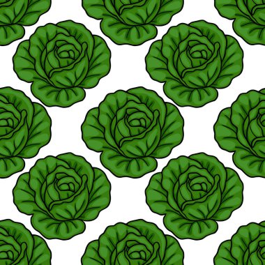 Temiz beyaz arka planda koyu siyah çizgileri olan yeşil marul başlıklarını içeren canlı bir vektör deseni. Yemek temalı tasarımlar için mükemmel..