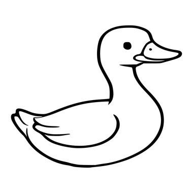 Basit bir siyah-beyaz vektör çizimi sevimli bir ördek yavrusu ve neşeli bir ifade.