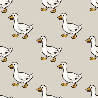 Tarafsız, sessiz bir arkaplan üzerinde yürüyen sevimli çizgi film kazları içeren kusursuz vektör deseni, oyuncu tekstil ya da kırtasiye tasarımları için mükemmel..