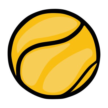 Siyah çizgileri ve kıvrımlı bölümleri olan bir tenis topunun parlak sarı, stilize edilmiş vektör çizimi, spor ve enerji hissi uyandırıyor..