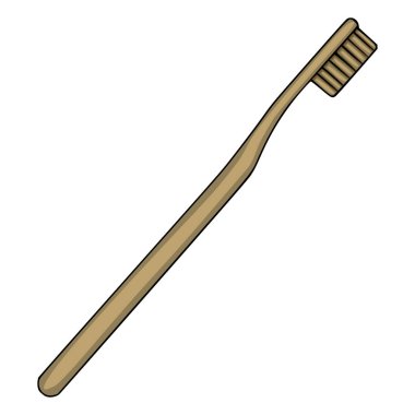 Açık kahverengi saplı ve kıllı, beyaz arkaplanda izole edilmiş tek bir bambu diş fırçasının basit vektör çizimi.