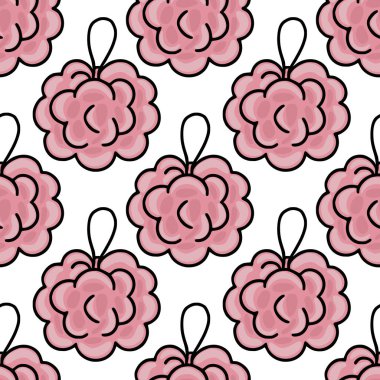 Siyah çizgili yumuşak pembe banyo izlerinin tekrarlanan vektör deseni güzellik ve hijyen temaları için temiz ve modern bir zemin oluşturur..