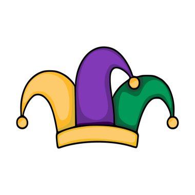 Geleneksel üç uçlu soytarı şapkasının canlı bir temsili. Mor, yeşil ve sarı renkte. Ponponlarla süslenmiş..