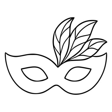 Minimalist vektör çizgisi maskeli, dekoratif tüylü, kutlama tasarımları için mükemmel bir maske..