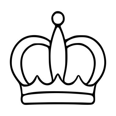 Klasik bir kraliyet tacının basit siyah ana hatlı tasviri. Merkezi bir kule ile küçük bir çemberin tepesinde, istiridyeli alt kenar ve zarif kavisli bantlar var..