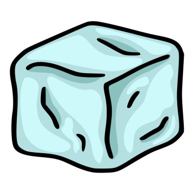 Çizgi film stili ve yumuşak mavi tonlamalı tek bir buz küpü vektör çizimi.