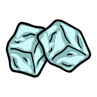 Vektör - Beyaz zemin üzerinde siyah çizgileri olan iki şeffaf açık mavi buz küpü çizimi