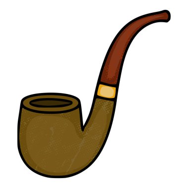 Vintage tobacco pipe vector illustration with textured brown bowl and stem, isolated on white