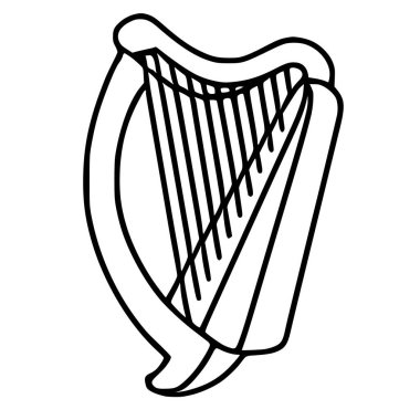 Geleneksel İrlanda arpının izole edilmiş vektör çizimi, müzik ve mirasın bir sembolü..