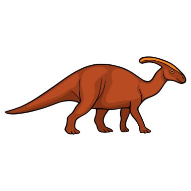 Şirin kahverengi Parasaurolophus dinozor çizimi, izole edilmiş vektör nesnesi