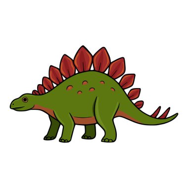 Vector - Şirin yeşil Stegosaurus dinozor çizimi, kırmızı plakalı, beyaz üzerine izole edilmiş