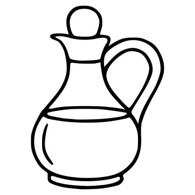 Beyaz zemin üzerinde izole edilmiş, sıvı ile dolu, cam bir kabın siyah-beyaz çizimi