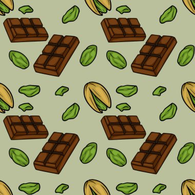 Chocolate and Pistachio Pattern Vector Illustration - Delicious Food Design