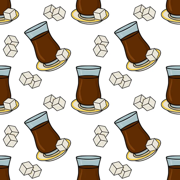 Şekerküplü geleneksel Türk çay bardaklarının kusursuz desenli çizimi, vektör