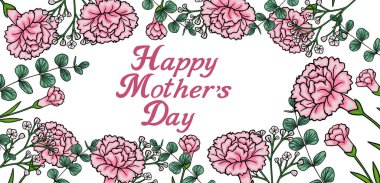 Pembe karanfilli ve okaliptüs dallı Anneler Günü illüstrasyonunuz kutlu olsun.