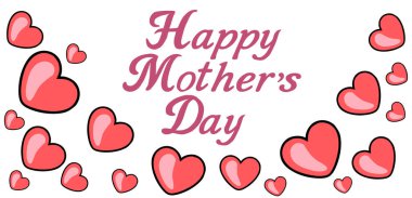 Mutlu Anneler Günü taşıyıcı bayrağı dağınık pembe kalplerle