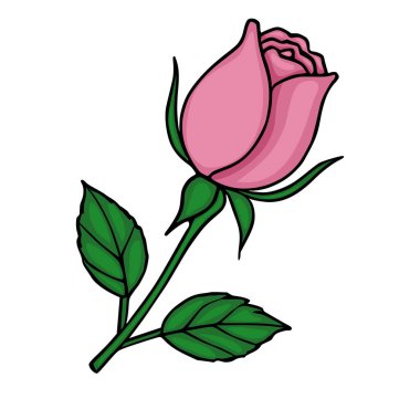 Yeşil yapraklı pembe gül tomurcuklanması, vektör grafiği