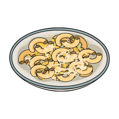 Kavanozda erimiş peynirli lezzetli dirsek makarnasının temsili.