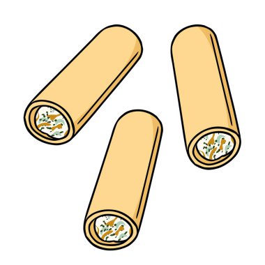 Doldurulmuş, beyaz arka planda izole edilmiş üç makarna tüpünün şirin vektör çizimi