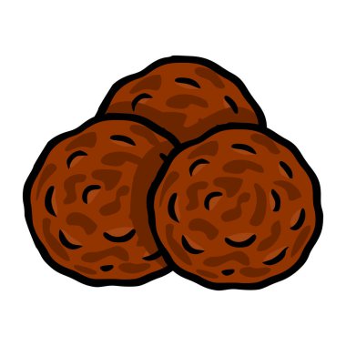 Beyaz arka planda izole edilmiş üç kahverengi köfte vektör çizimi