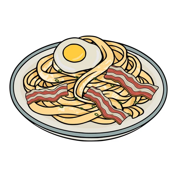 Kızarmış yumurta ve pastırmalı makarna, vektör.