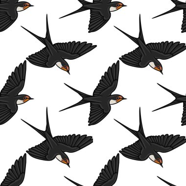 Uçarken biçimli kırlangıçların kusursuz vektör deseni, ayrıntılı kanatları ve belirgin işaretleri vardır..