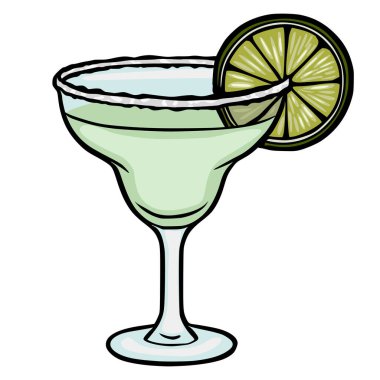 Margarita kokteyl illüstrasyonunu tuz kenarı ve limon dilimiyle tazeliyorum.