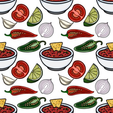 Şenlikli Cinco de Mayo salsası ve malzeme vektör şablonu, canlı ve taze