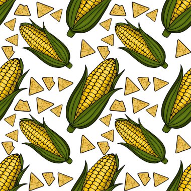 Koçanda taze mısır ve çıtır tortilla cipsi var.