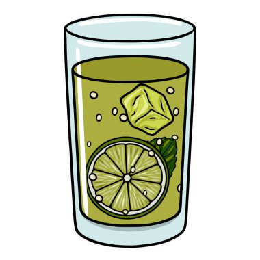 Limonata vektör illüstrasyonunu buzlu ve naneli bir bardakta tazeliyorum.