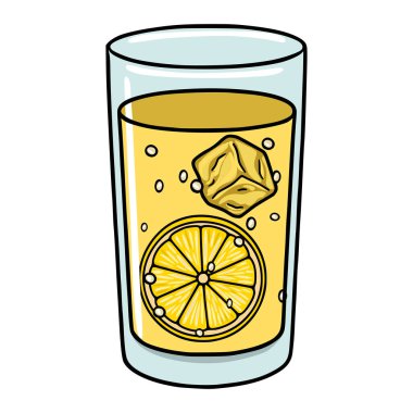 Limonata vektör illüstrasyonunu buz küpleri ve limon dilimleriyle tazeliyorum