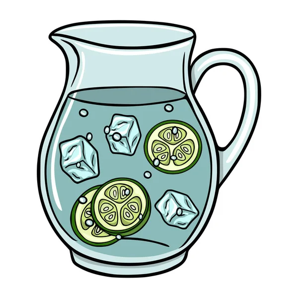 Soğuk su, buz küpleri ve dilimlenmiş kireçle dolu cam sürahi canlandırması yaz içecekleri için mükemmel..