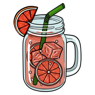 Mezon kavanozundaki greyfurt limonatasını buz ve turunçgil dilimleriyle tazeliyorum.