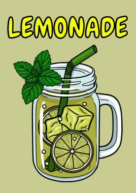 Limonata vektör posteri limon, nane ve buz küpleriyle tazeleniyor