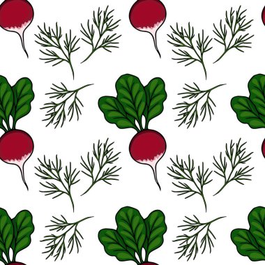 Canlı turp ve dereotsuz desenli vektör çizimi