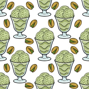 Şam fıstıklı tatlı bardağındaki kremalı dondurmanın kusursuz vektör deseni.
