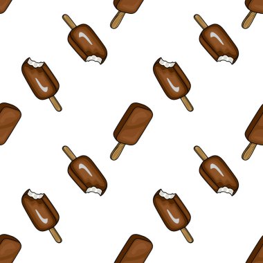 Lezzetli çikolatalı dondurmaların kusursuz vektör kalıpları. Bazılarının arka planında ısırık izleri var..