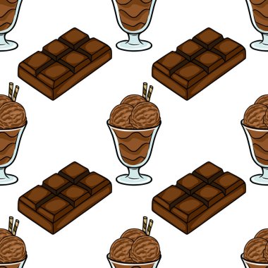 Çikolatalı dondurma ve kusursuz desenli vektör çizimi.
