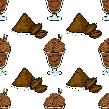 Kusursuz çikolatalı dondurma ve kakao tozu vektör deseni.