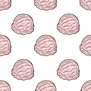 Pembe dondurma kepçelerinin kusursuz deseni, yemek tasarımı için vektör çizimi
