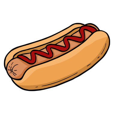 Ketçaplı lezzetli sosisli vektör çizimi.