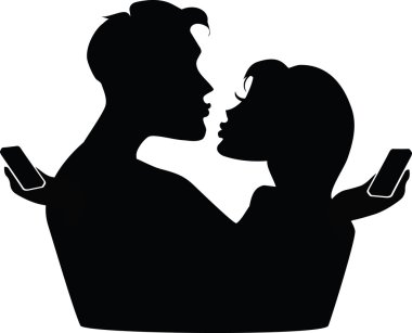 Bir çift ile telefonları silüeti.